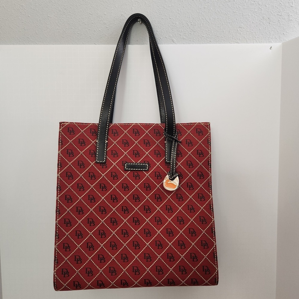Dooney & Bourke Red Patterned Tote with Black Handles